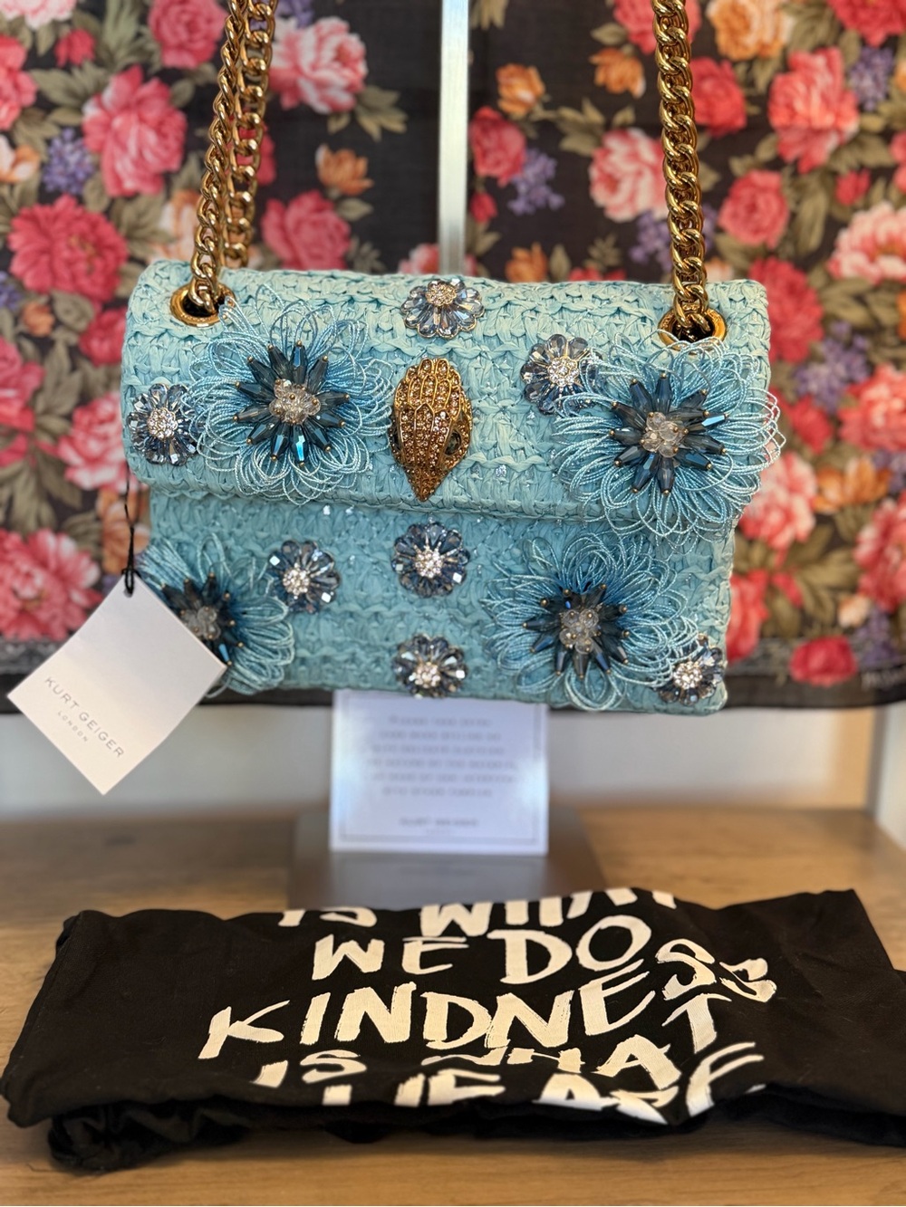 Kurt Geiger Light Blue Floral Embellished Mini Shoulder Bag